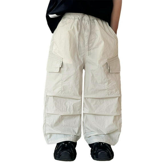 BYHONG Children's Parachute Pants Wide Leg Overalls Retro Solid Color Fashion Jogging Pants Hop Dance Streetwear with Pockets (3 12 Years Old) Grey 140