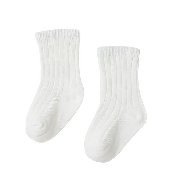 BYHONG Children's Socks Boys and Girls Cotton Socks Double Needle Mid Calf Baby Baby Solid Color Socks Baby Socks White M