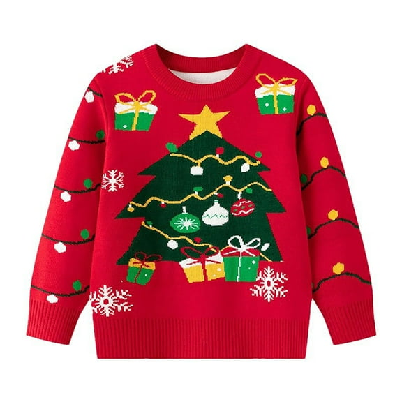 BYHONG Christmas Sweaters for Kids Girls Boys Girls' Sweaters Knit Kids Christmas Sweater for Girls Boys Holiday Pullover Top Red 110