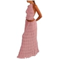 thumbnail image 1 of BYHONG Elegant Chiffon Pleated Maxi Skirt Set with Neck Crop top and Wooden Bead for Women Womens Dresses Pink S, 1 of 6