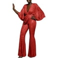 thumbnail image 1 of Bmisegm Elegant Glittering Women's Jumpsuit with Deep V Neck Wide Sleeves and High Waist for Glamorous Evenings Womens Summer Jumpsuits 2024 Red L, 1 of 4
