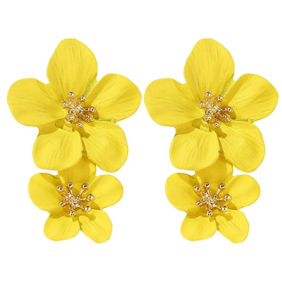 BYHONG Elegant Large Metal Double Luster Matte Flower Earrings Chic Statement Dangle Drop Flowers Wedding Earrings Anniversary Friendship Exquisite Jewelry Gifts Earrings for Women Yellow One Size