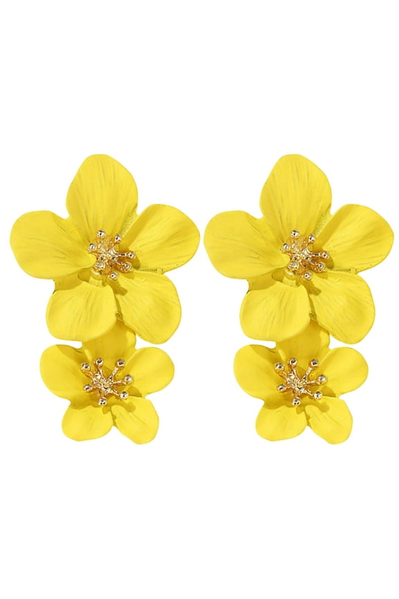 BYHONG Elegant Large Metal Double Luster Matte Flower Earrings Chic Statement Dangle Drop Flowers Wedding Earrings Anniversary Friendship Exquisite Jewelry Gifts Earrings for Women Yellow One Size