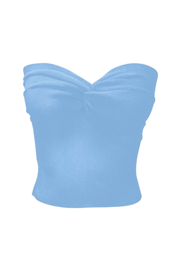 Elegant Strapless Solid Color Knit top for Women Stretchable Tube Bandeau Bra Crop tops for Casual or Party Wear Women's Tanks & Camis Light Blue S
