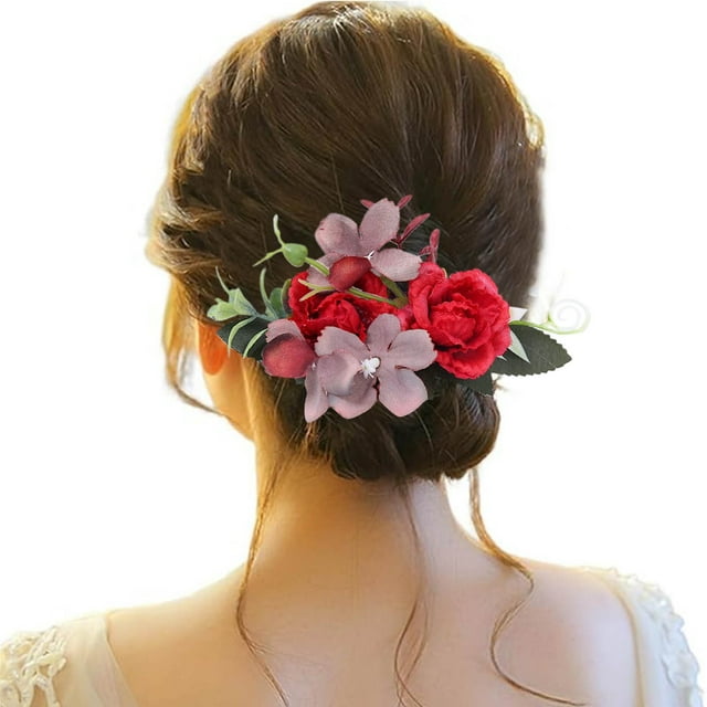 BYHONG Flower Metal Hair Side Combs Slide Hair Clips with Teeth Floral