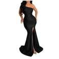 thumbnail image 1 of BYHONG Formal Dresses for Women 2024 Women's Dress Evening Gown One Shoulder Slit Sexy Dress Womens Formal Dresses Black XL, 1 of 8