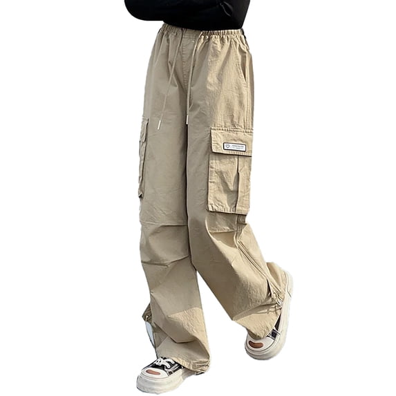 BYHONG Girls Cargo Pants Summer Lightweight Casual Outdoor Play School Elastic Waist with Pockets Comfortable Breathable Loose Fit Toddler to Khaki 150