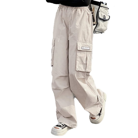 BYHONG Girls Cargo Pants Summer Lightweight Casual Outdoor Play School Elastic Waist with Pockets Comfortable Breathable Loose Fit Toddler to White 130