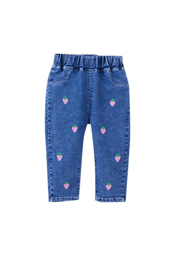 BYHONG Girls Denim Jeans Toddler Kid Pants Jeans Soft Elastic Waist Denim Pants Pink 80