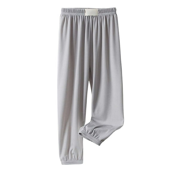 BYHONG Girls Ice Silk PantsPants Elastic High Waisted Casual Trousers for Kids Summer Flowy Stretchy Pants Grey 140