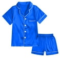 thumbnail image 1 of BYHONG Girls Pajamas Set & Boys Pajamas - Satin Silk Short Sleeve Button-Down Top & Shorts, 7-Piece Baby Sleepwear, Soft Loungewear for Toddlers Girls Pajamas Blue 150 (US Size), 1 of 9
