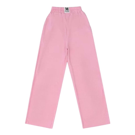 BYHONG Girls Pants Summer Lightweight Straight Leg Pants for Kids Comfortable Casual Outfit Elastic Waist Soft Breathable Fabric for Daily Wear Pink 130