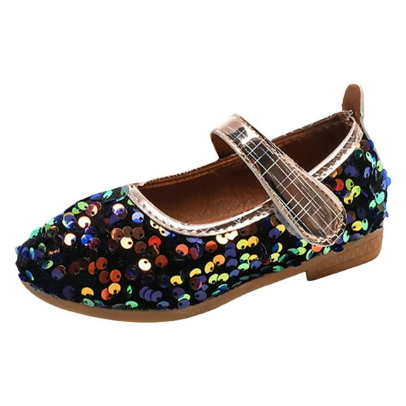 BYHONG Girls Sandals & Kids Shoes - Sparkly Sequin Princess Sandals, Non- Comfortable Flat Sole, Lightweight Hook & Loop Strap for Toddler Girls (Fashion & Cute Design) Blue 7 (US Size)