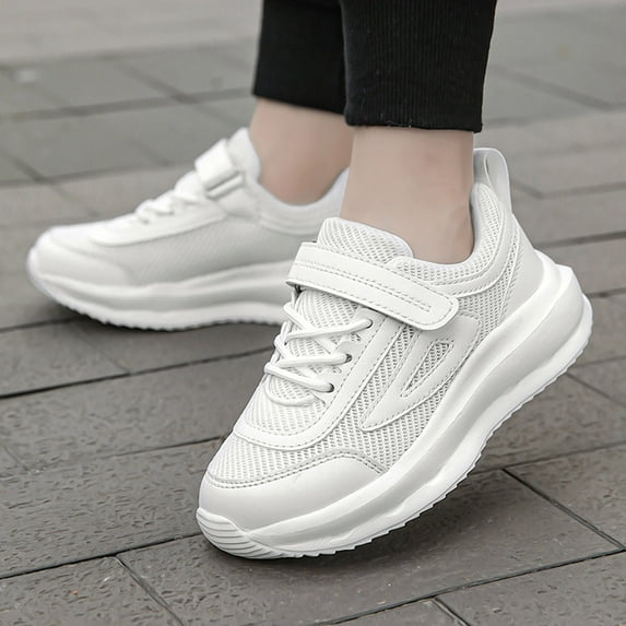 BYHONG Girls Sneakers & Girls Shoes Breathable Mesh Sports Shoes for School & Casual WearLightweight Soft-Soled Sneakers for Boys & Girls, Solid Color Flying Woven White 5 (US Size)