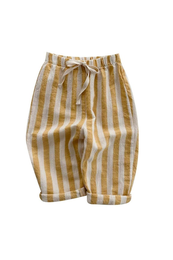 BYHONG Girls and Boys Minimalist Striped Pants Kids Daily Elastic Waist Pants Yellow_001 90