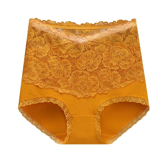 BYHONG High Waist Cotton Panties for Women Lace Plus Size Lift Seamless Briefs Gold M