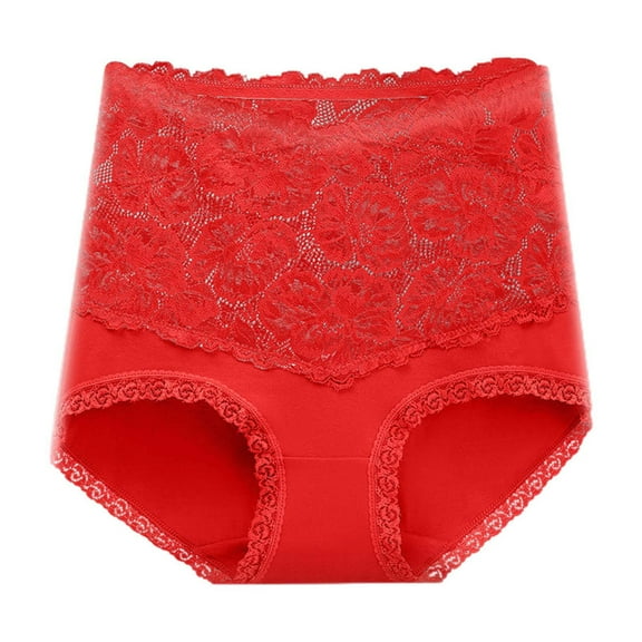 BYHONG High Waist Cotton Panties for Women Lace Sexy Plus Size Lift Seamless Briefs Underwear for Women Red XXL