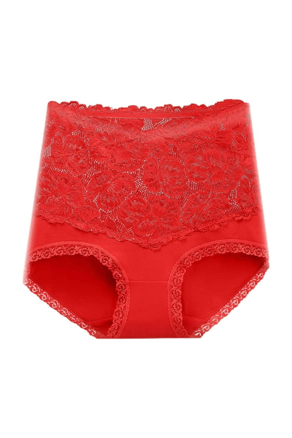 BYHONG High Waist Cotton Panties for Women Lace Plus Size Lift Seamless Briefs Underwear for Women Red XXL