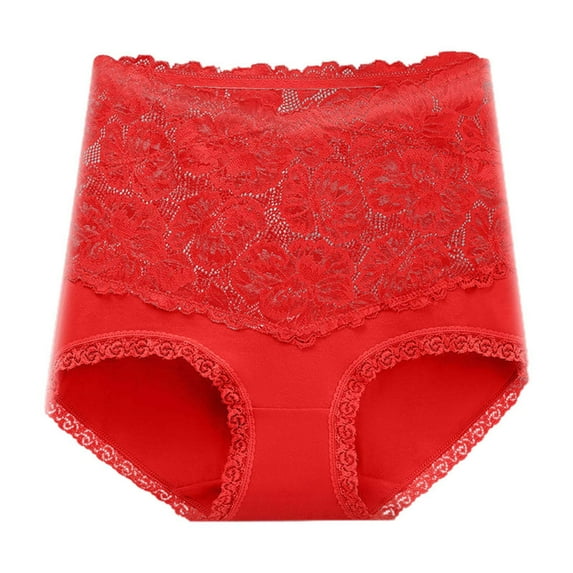 BYHONG High Waist Cotton Panties for Women Lace Plus Size Lift Seamless Briefs Underwear for Women Red XXXL