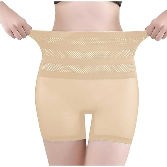 BYHONG High Waist Lace Lifting Postpartum Shaping Panties Breathable Sheer Mesh Women's Boyshorts for Abdomen Control Panties for Women Plus Size Beige XXL