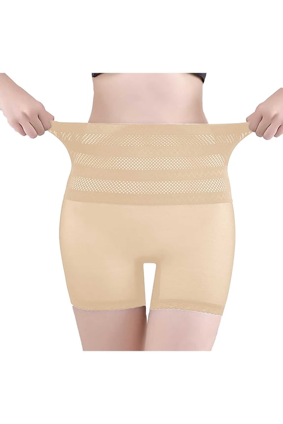BYHONG High Waist Lace Lifting Postpartum Shaping Panties Breathable Sheer Mesh Women's Boyshorts for Abdomen Control Panties for Women Beige L