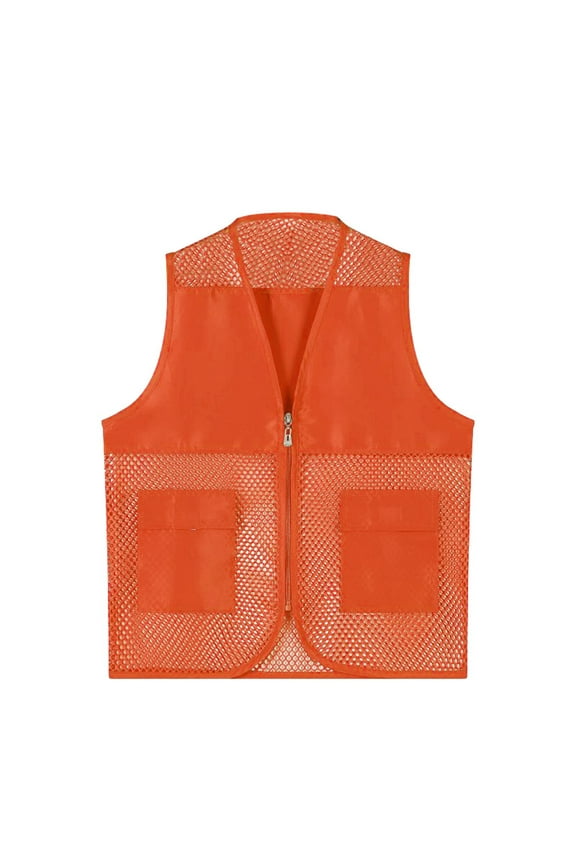 BYHONG Kids Unisex Mesh Breathable Fishing Vest Pockets Photography Travel Hiking Waist Coat Jacket for Adults and Youth Shirts for Boys 6-7 Years Orange