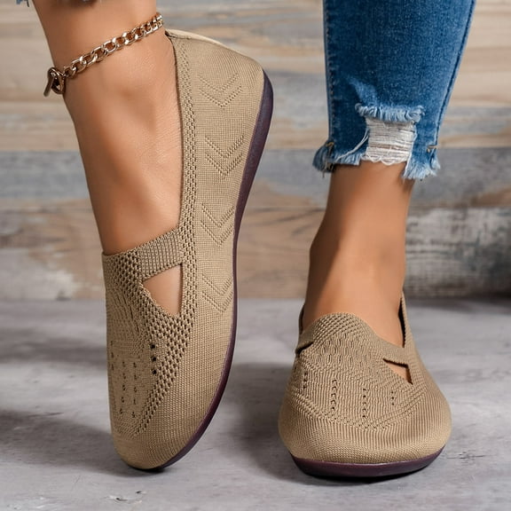 BYHONG Ladies Breathable Hollow Out Mesh Flat Out Lightweight Large Size Casual Shoes Walking Shoes Casual Shoes for Women Khaki 8.5