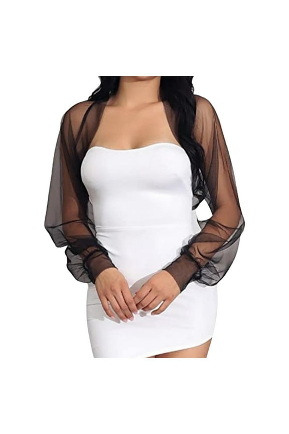 BYHONG Ladies' Fashion Casual Thin Style Single Layer Long Sleeved Mesh Sleeve Shawl Short Style Wedding Small Camisole Accessory Shawl Womens Scarf Black One Size