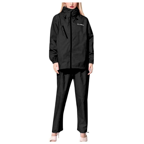BYHONG Ladies Lightweight Hooded Breathable Raincoat Adjustable Drawstring With Pockets Womens Pant Suits Black XXL