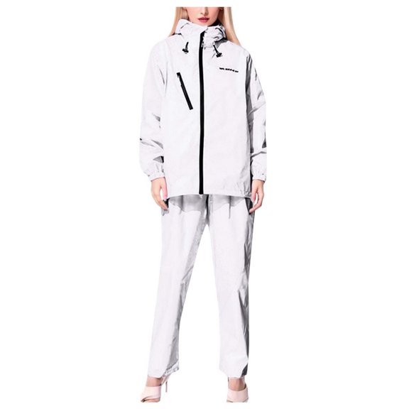 Bmisegm Ladies Lightweight Hooded Breathable Raincoat Adjustable Drawstring With Pockets Womens Pant Suits White XL