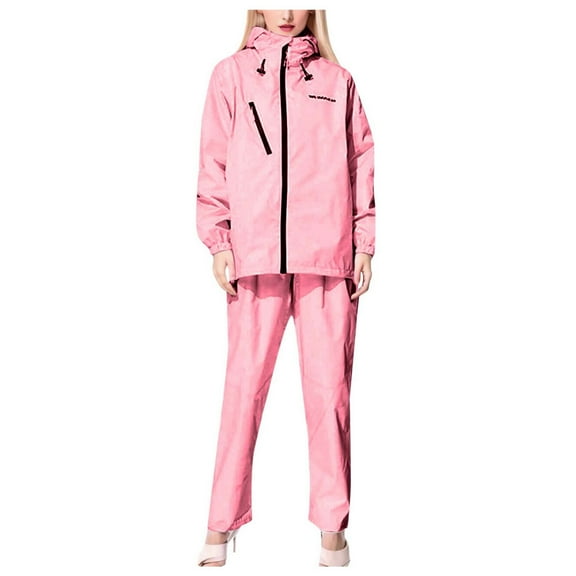 BYHONG Ladies Lightweight Hooded Breathable Raincoat Adjustable Drawstring With Pockets Womens Pant Suits Red XL