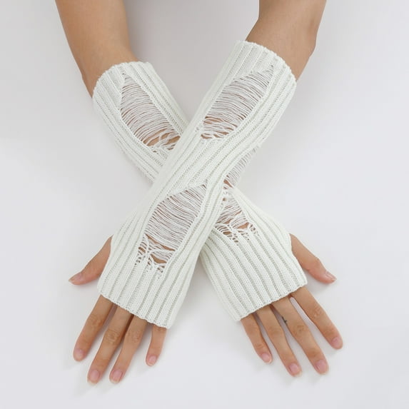 BYHONG Ladies Warm Knit Fingerless Gloves Convertible Mittens Fashion Flowers Gloves for Women White One Size