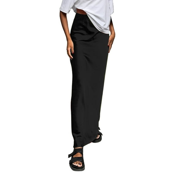 BYHONG Long Bodycon Skirts for Women Satin Skirts Midi Ice Silk Midi Skirt Long Pencil Skirt Fall Skirts for Women 2024 Black XL