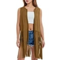thumbnail image 1 of BYHONG Long Cardigan Sweaters for Women Fringe Vest 70s Hippie Sleeveless Western Suede Tassel Leather Outerwear Brown M, 1 of 7