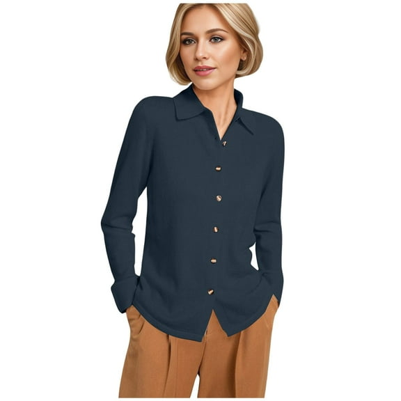 BYHONG Long Sleeve Shirts for Women Casual Button Down Plaid Shirts Blue S