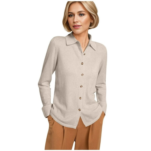 BYHONG Long Sleeve Shirts for Women Casual Button Down Plaid Shirts Brown S