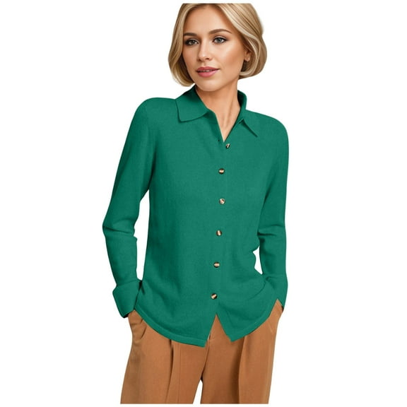 BYHONG Long Sleeve Shirts for Women Casual Button Down Plaid Shirts Green S