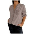 thumbnail image 1 of BYHONG Long Sleeve Shirts for Women Womens Button Down Shirts Plaid Shackets Business Casual Blouse Top Brown S, 1 of 5