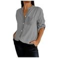 thumbnail image 1 of BYHONG Long Sleeve Shirts for Women Womens Button Down Shirts Plaid Shackets Business Casual Blouse Top Gray XL, 1 of 5
