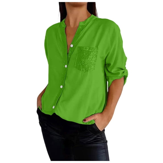 BYHONG Long Sleeve Shirts for Women Womens Button Down Shirts Plaid Shackets Business Casual Blouse Top Green M