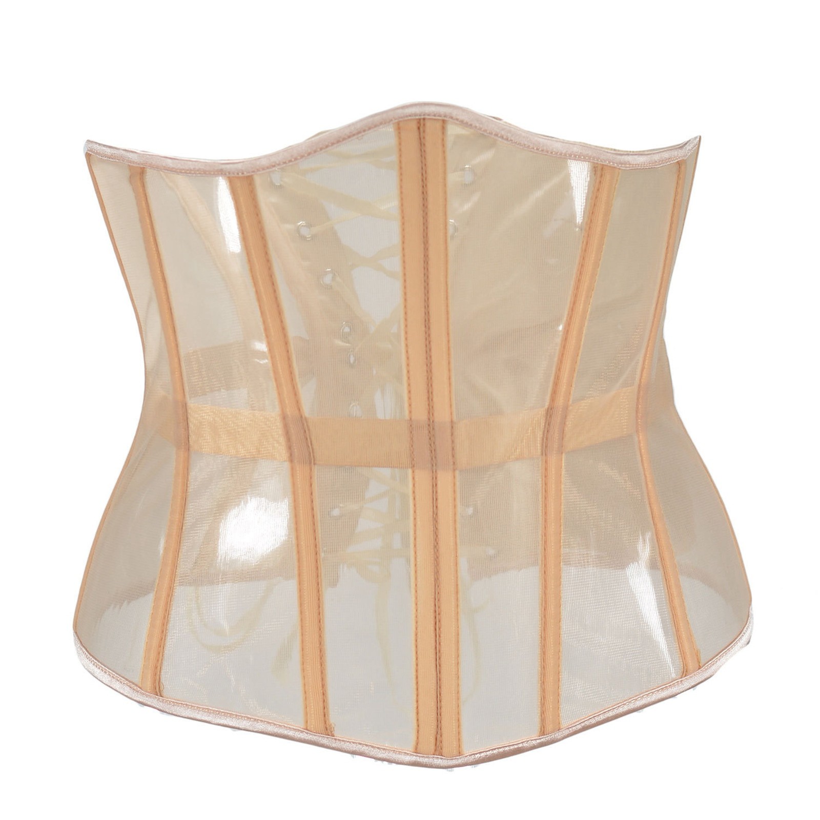 BYHONG Mesh Corset Waist Trainer for Women - Underbust Corset Lace Up Medium Length Fishbone Strap Waist Closure Thin Waistband Corset Dress for Women Beige Corset XXS