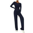thumbnail image 1 of BYHONG Omen 2 Piece Casual Suit Pleated Short Sleeve Top and High Waisted Wide Leg Pants Tracksuit Set Dark Blue XS, 1 of 4