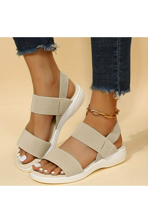 BYHONG Sandals for Women - Woven Oversized Flat Sandals with Adjustable Straps, Summer Breathable Footwear Beige 6.5