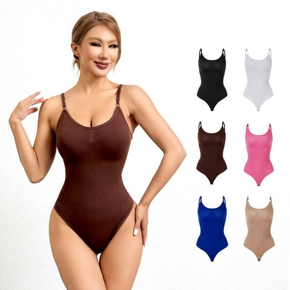 BYHONG Seamless Body Bodysuit for Women Plus Size Lift Thong Adjustable Strap Womens Corset Blue Corset Tops for Women S