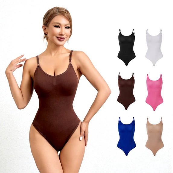 BYHONG Seamless Body Bodysuit for Women Plus Size Lift Thong Adjustable Strap Womens Corset Brown Corset Tops for Women M