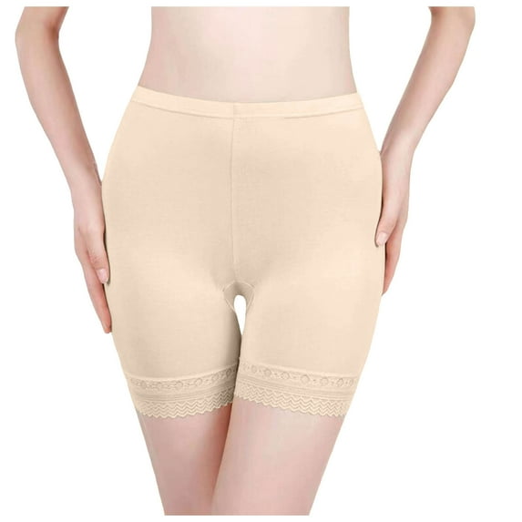 BYHONG Shorts For Under Dresses Chafing Thigh Bands Underwear Women Girls Lace Stretch Short Pants Panties for Women Pack Beige L