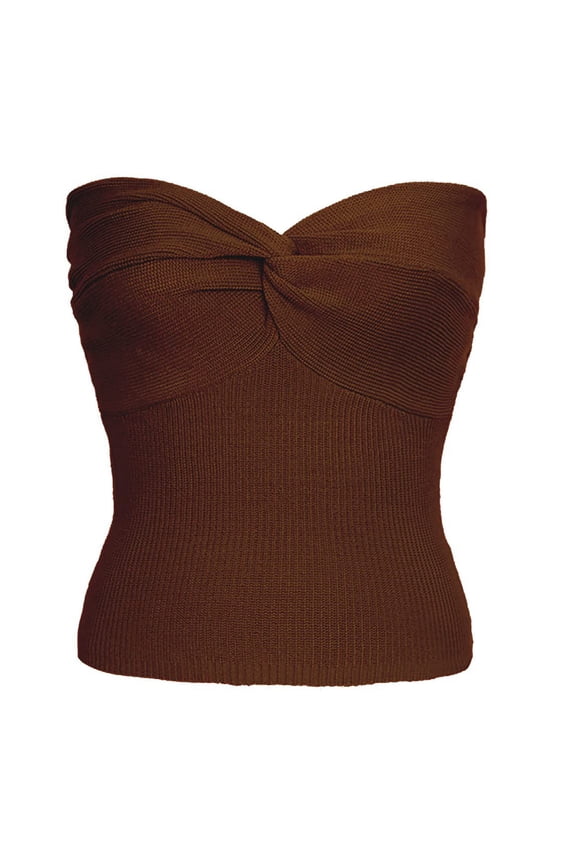 Solid Color Knit Short Tight Fitting Top Sweater for Women Tanks for Women 2024 Brown M