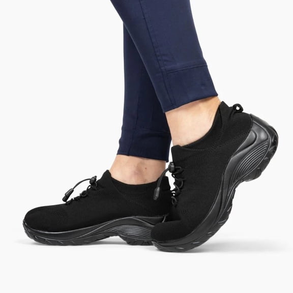 BYHONG Sports Shoes Socks Shoes Mother's Shoes Feiwei Border Large Size Shoes Women's Thick Soled Wedge Heeled Rocking Shoes Casual Shoes for Women Black 8