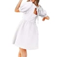 thumbnail image 1 of BYHONG Summer Chic Solid Color Textured Short Puff Sleeve Dress for Women Elegant Knee Length Casual Fashion Women's Casual Dress White XL, 1 of 4