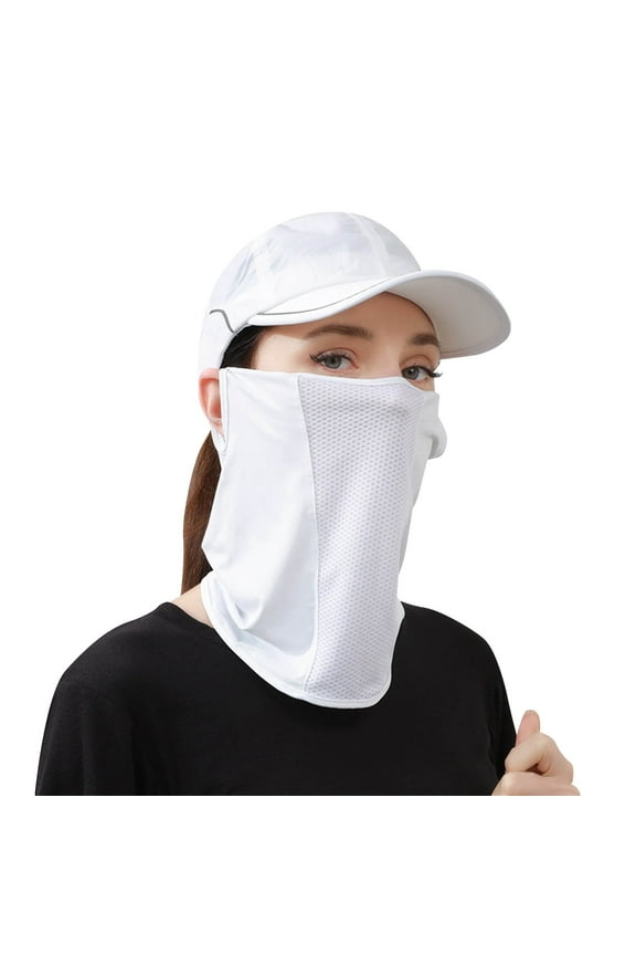BYHONG Sun Protective Scarf with Ear Loops Breathable Lightweight Face Cover for Summer Golf Cycling Outdoor Use White_004 One Size